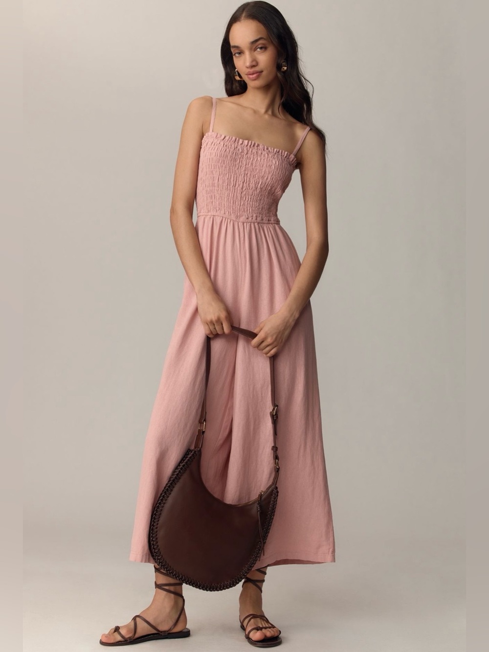 Anthropologie Pilcro Smocked Linen Blend Wide-leg Jumpsuit